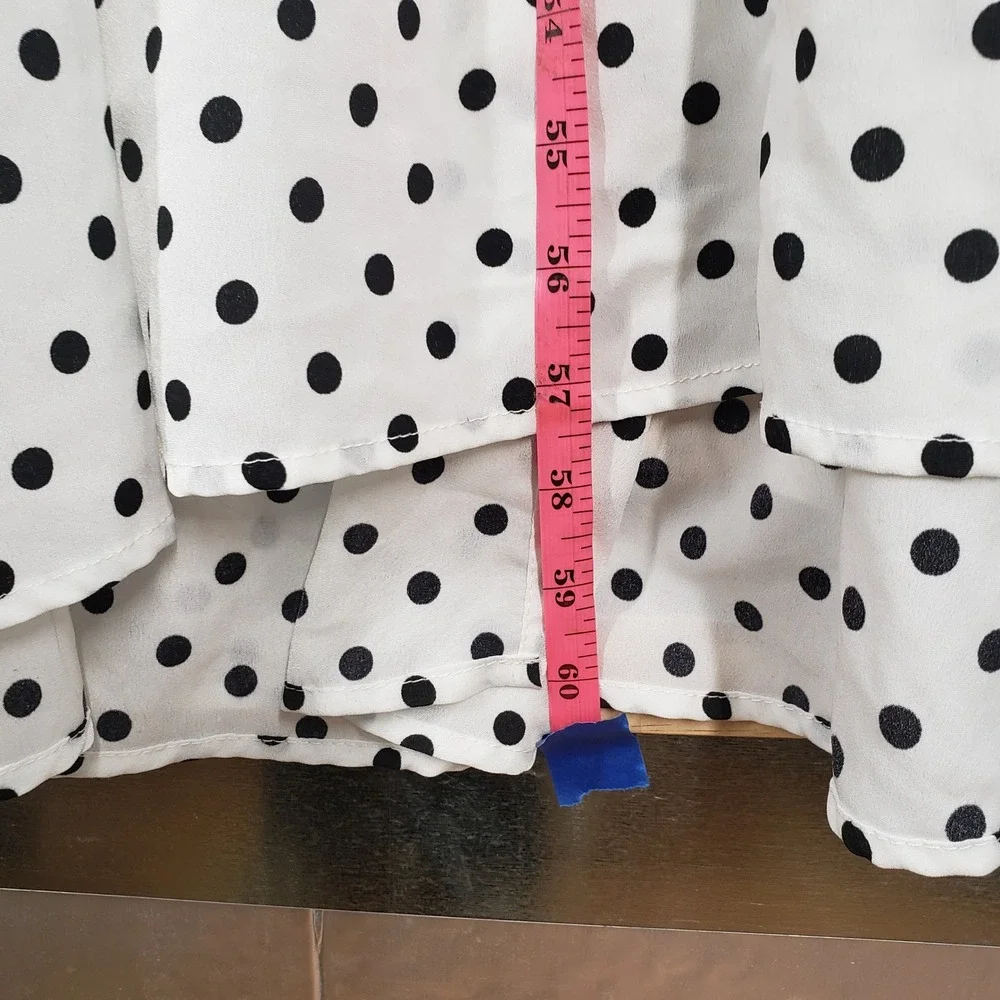 Boohoo Wrap Maxi Dress Womens 24 White Black Polka Dot Short Sleeve Romantic - Picture 9 of 16